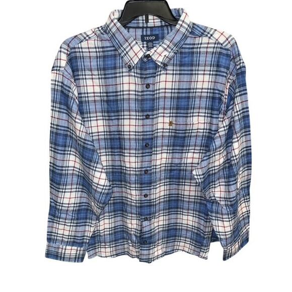 IZOD Stratton Flannel 3XL Shirt Men Bright Cobalt Blue Plaid Wicking Quick Dry - Picture 1 of 4